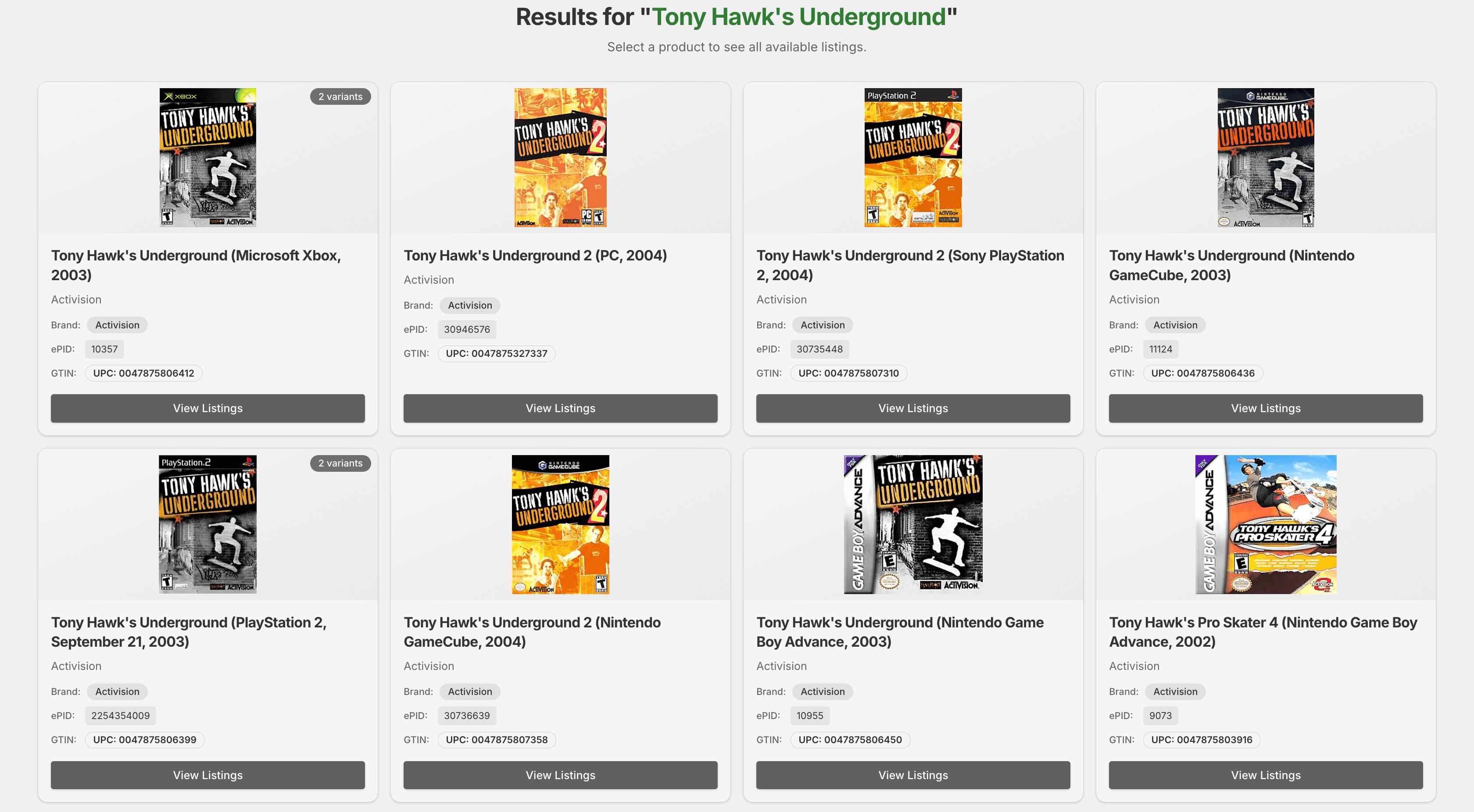 BuyMap product search results showing multiple products to choose from